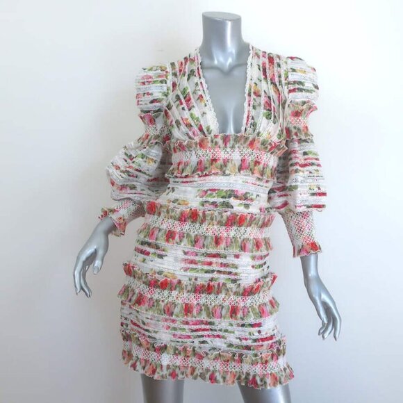 Zimmermann Dresses & Skirts - Zimmermann Billows Smocked Mini Dress White Floral Print Linen-Silk Size 1